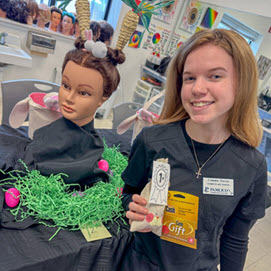 Cosmetology student shows off her Easter crafts